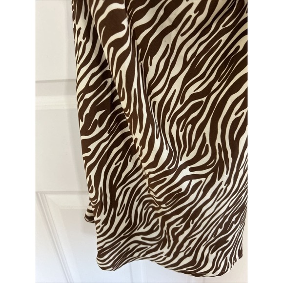 ACOA Zebra brown beige Satin Rouched Slip Dress Size Medium open at side lined - Picture 4 of 12